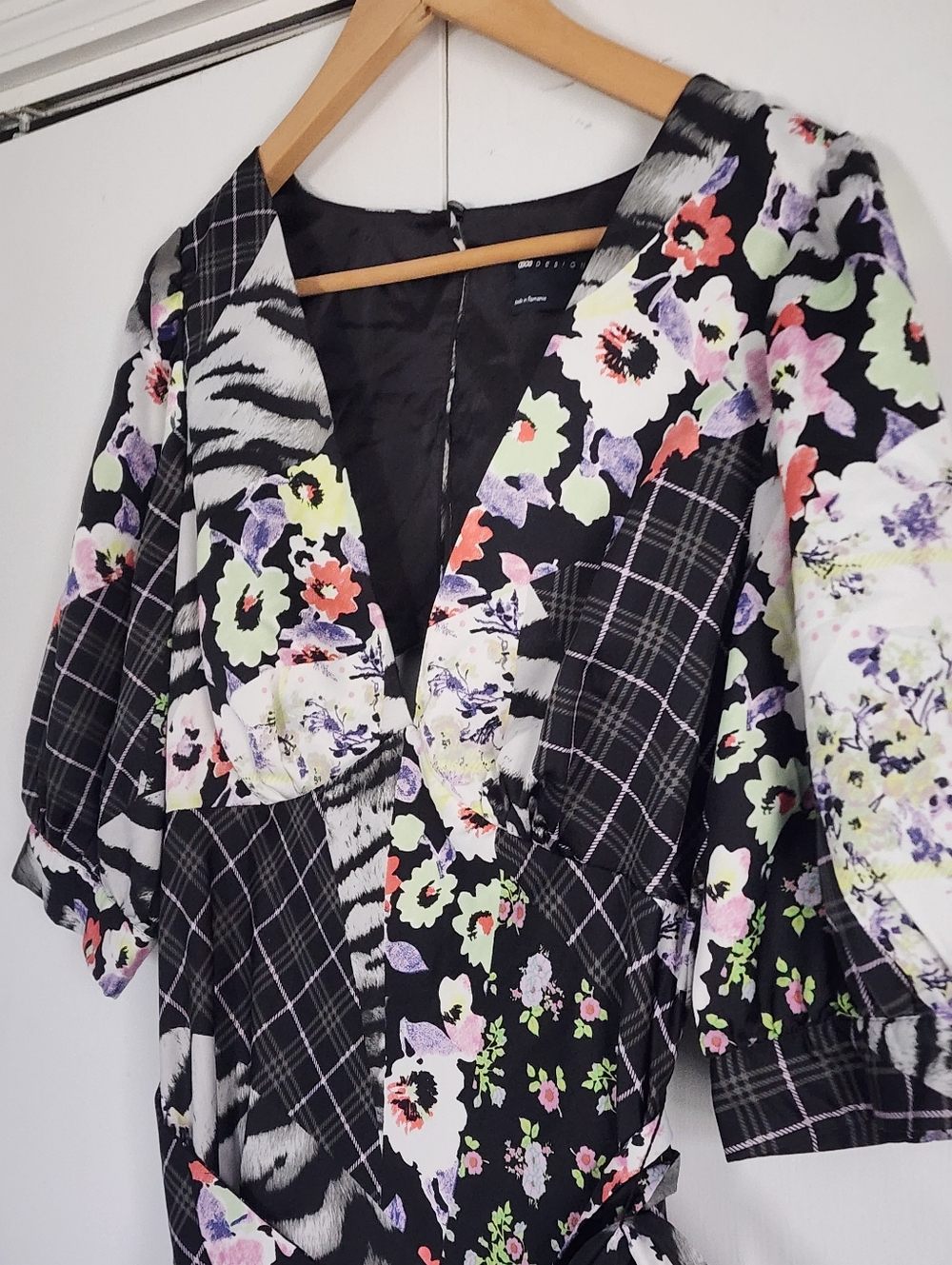 ASOS Black Floral & Zebra Wrap Midi Dress - Picture 4 of 4